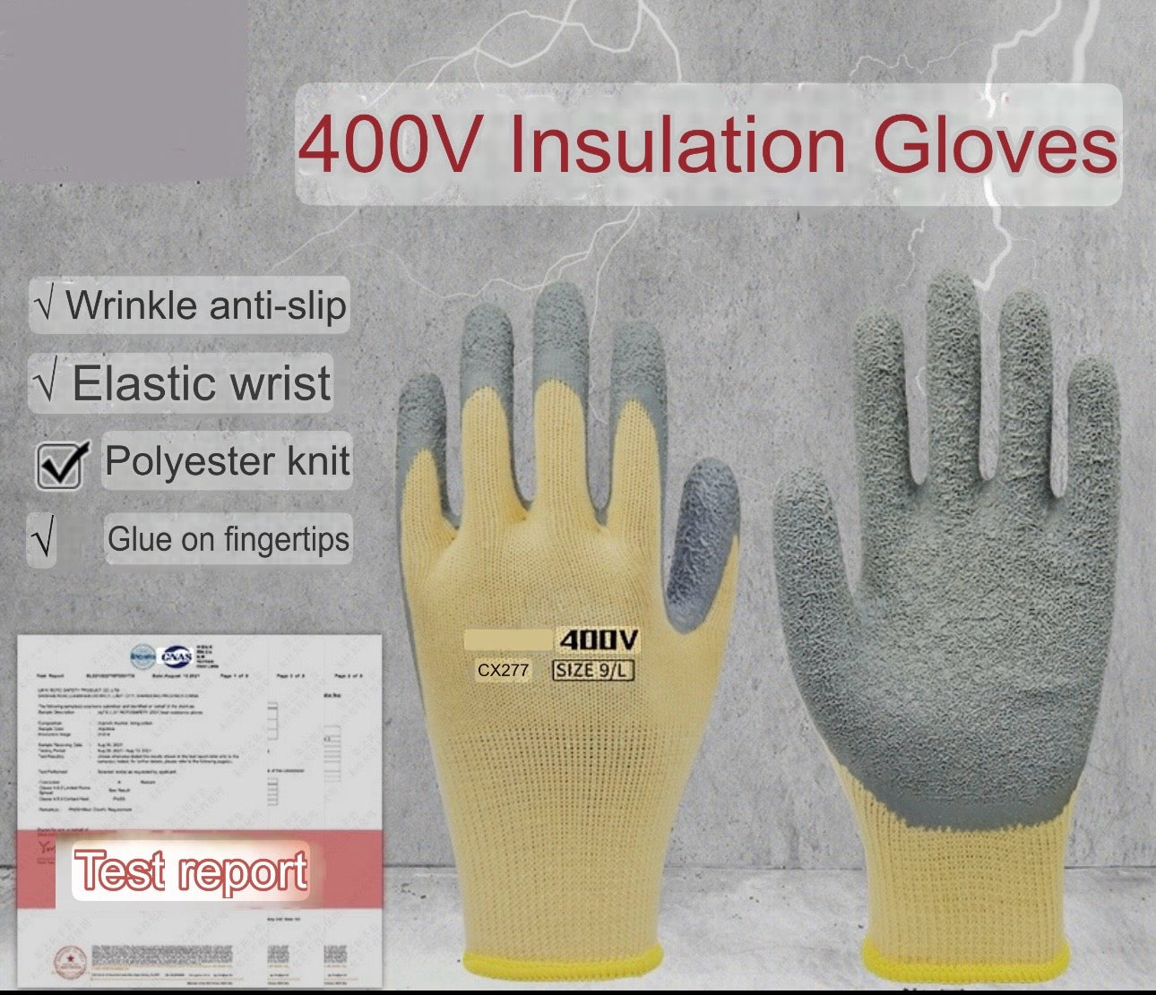 Gloves | 400V Insulating Rubber Gloves for Electricians – Wear-Resistant, Non-Slip, Flexible & Breathable for Electrical Work