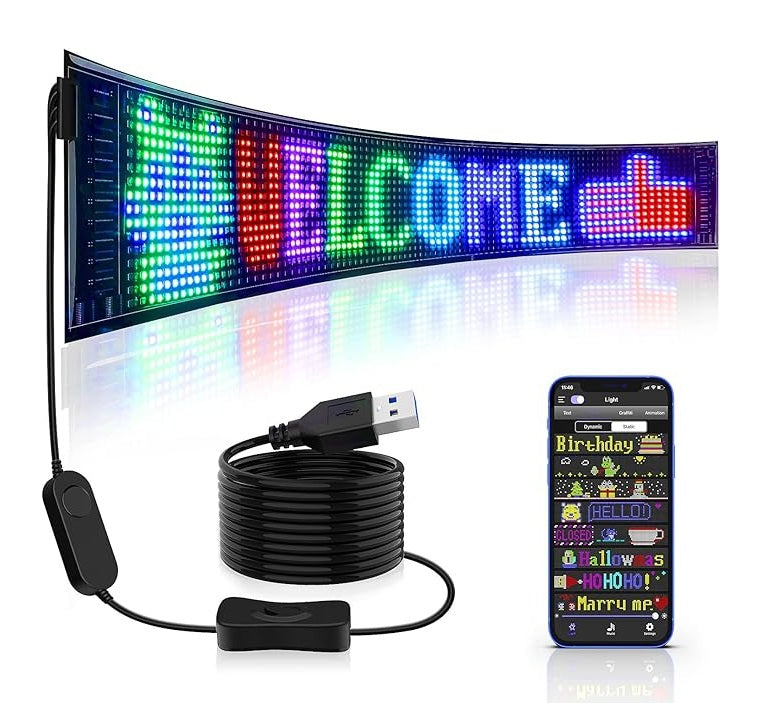 BurgBuy Scrolling Huge Bright LED Sign for Advertising, Customizable USB 5V LED Display for Store, Car, Bar, Hotel, Bluetooth App Control, Text, Pattern & Animation Programmable.