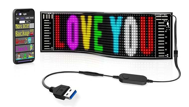 BurgBuy Scrolling Huge Bright LED Sign for Advertising, Customizable USB 5V LED Display for Store, Car, Bar, Hotel, Bluetooth App Control, Text, Pattern & Animation Programmable.