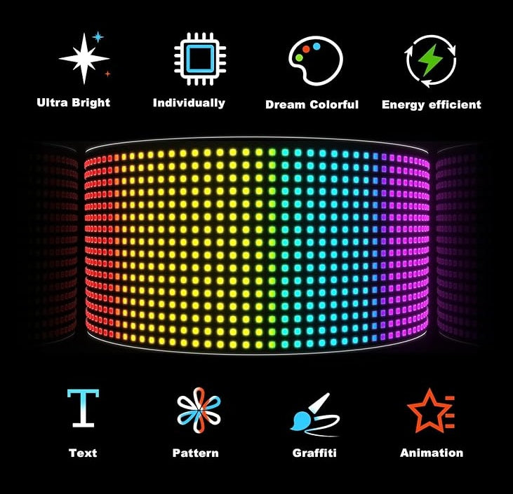 BurgBuy Scrolling Huge Bright LED Sign for Advertising, Customizable USB 5V LED Display for Store, Car, Bar, Hotel, Bluetooth App Control, Text, Pattern & Animation Programmable.