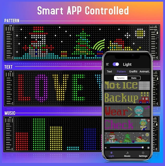 BurgBuy Scrolling Huge Bright LED Sign for Advertising, Customizable USB 5V LED Display for Store, Car, Bar, Hotel, Bluetooth App Control, Text, Pattern & Animation Programmable.