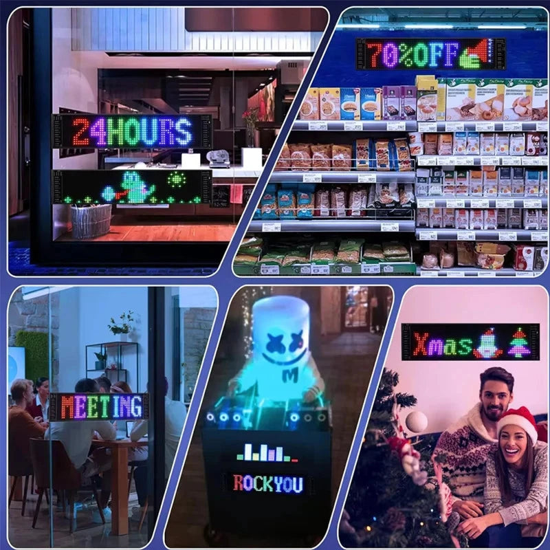 BurgBuy Scrolling Huge Bright LED Sign for Advertising, Customizable USB 5V LED Display for Store, Car, Bar, Hotel, Bluetooth App Control, Text, Pattern & Animation Programmable.