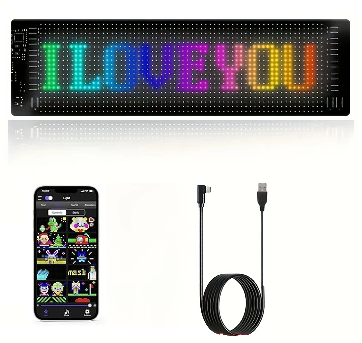 BurgBuy Scrolling Huge Bright LED Sign for Advertising, Customizable USB 5V LED Display for Store, Car, Bar, Hotel, Bluetooth App Control, Text, Pattern & Animation Programmable.