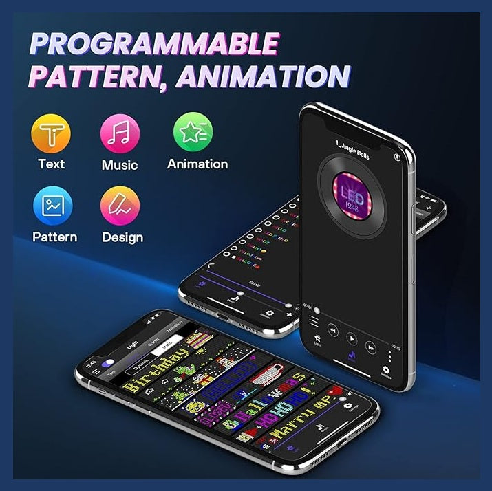 BurgBuy Scrolling Huge Bright LED Sign for Advertising, Customizable USB 5V LED Display for Store, Car, Bar, Hotel, Bluetooth App Control, Text, Pattern & Animation Programmable.