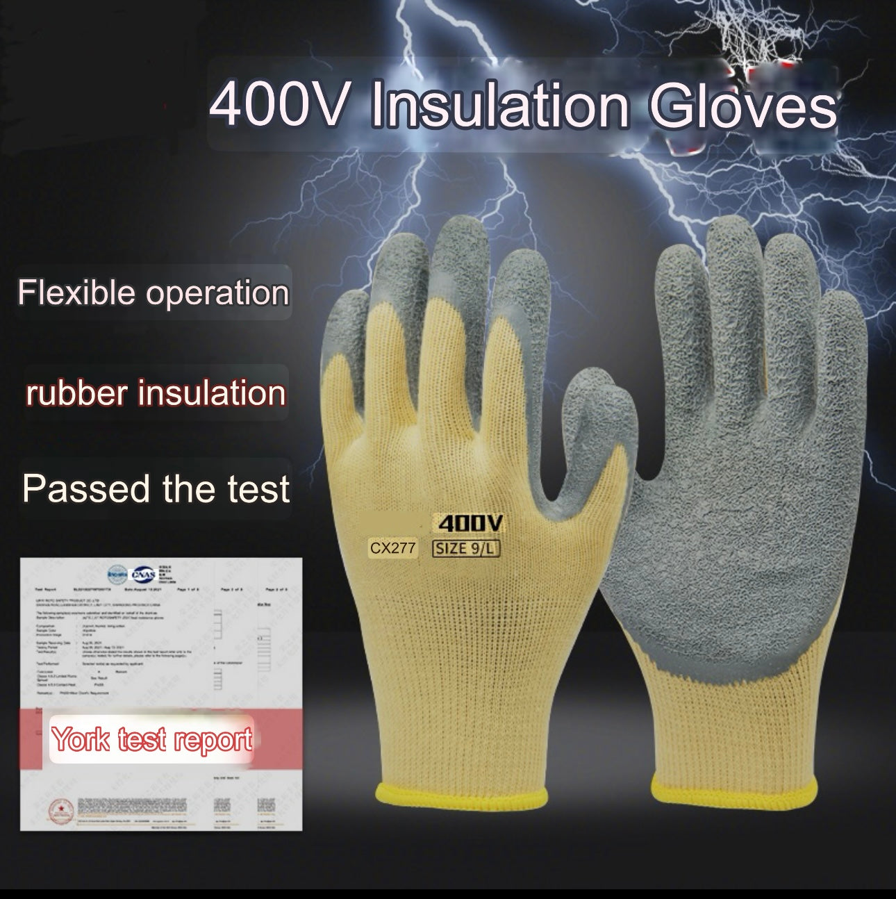 Gloves | 400V Insulating Rubber Gloves for Electricians – Wear-Resistant, Non-Slip, Flexible & Breathable for Electrical Work