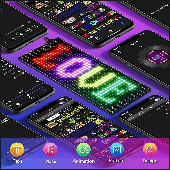 BurgBuy Scrolling Huge Bright LED Sign for Advertising, Customizable USB 5V LED Display for Store, Car, Bar, Hotel, Bluetooth App Control, Text, Pattern & Animation Programmable.