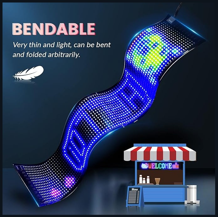 BurgBuy Scrolling Huge Bright LED Sign for Advertising, Customizable USB 5V LED Display for Store, Car, Bar, Hotel, Bluetooth App Control, Text, Pattern & Animation Programmable.