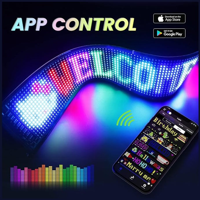 BurgBuy Scrolling Huge Bright LED Sign for Advertising, Customizable USB 5V LED Display for Store, Car, Bar, Hotel, Bluetooth App Control, Text, Pattern & Animation Programmable.